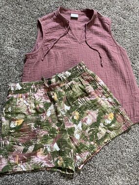 Columbia Sleeveless Cotton Tank Top Columbia Tropical Print Shorts Set